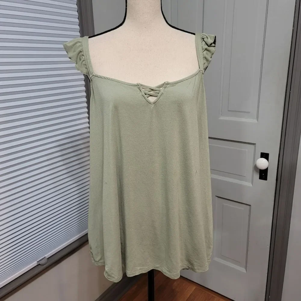 Torrid Super Soft V-Neck Lace-Up Ruffle Tank - Picture 2 of 6
